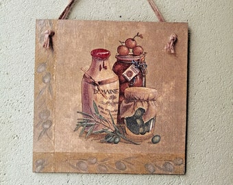 Rustic Olive Oil Wall Art, Mediterranean Kitchen Decor, Italian Farmhouse Wall Hanging, Vintage Olive Jar Sign, Tuscan Style Home Decor