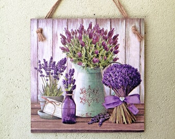 Lavender wall hanging plaque, Lavender kitchen signs, Purple art print, Country wall decor, Farmhouse art, Wooden home signs, Decoupage