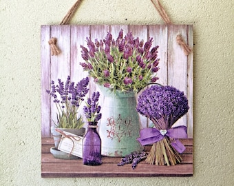 Lavender Wall Art Sign – Rustic Farmhouse Lavender Decor, Provence Style Wooden Wall Hanging, Gift for Home or Kitchen