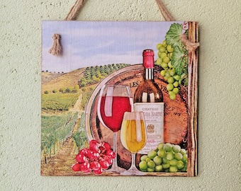 Wine wall decor, Wooden Provence kitchen plaque, Kitchen sign, Country wall art, Kitchen wall decor, Farmhouse decoration, Decoupage picture