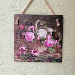 Vase flowers wall decor, Wildflower wall art, Home wall hanging decor, Wooden kitchen signs, Country style decor, Farmhouse decoration