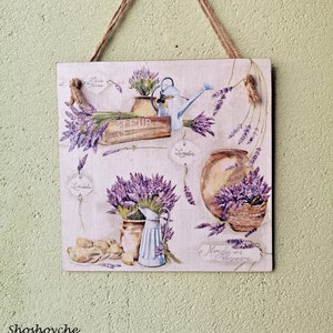French country rustic Lavender art , Wall hanging plaque/picture Lavender in the jug/pots Herbs garden Summer/Spring Purple decoupage art