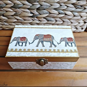 Wooden Elephant box, Elephant Indian decor, Sunset African box, Decoupage keepsake box, Jewelry Storage box, Trinket box, Elephant gift