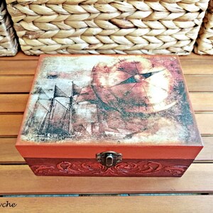 Boîte à bijoux/mémoire/rangement boussole, boîte souvenir en bois bateau pirate vintage, boîte carte antique, boîte de rangement bijoux mémoire, cadeau pour homme