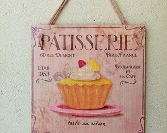 Cupcake wooden wall hanging plaque, Cupcake kitchen signs, Wall decoupage art, Muffin print, Country wall decor, Housewarming gift, Food art
