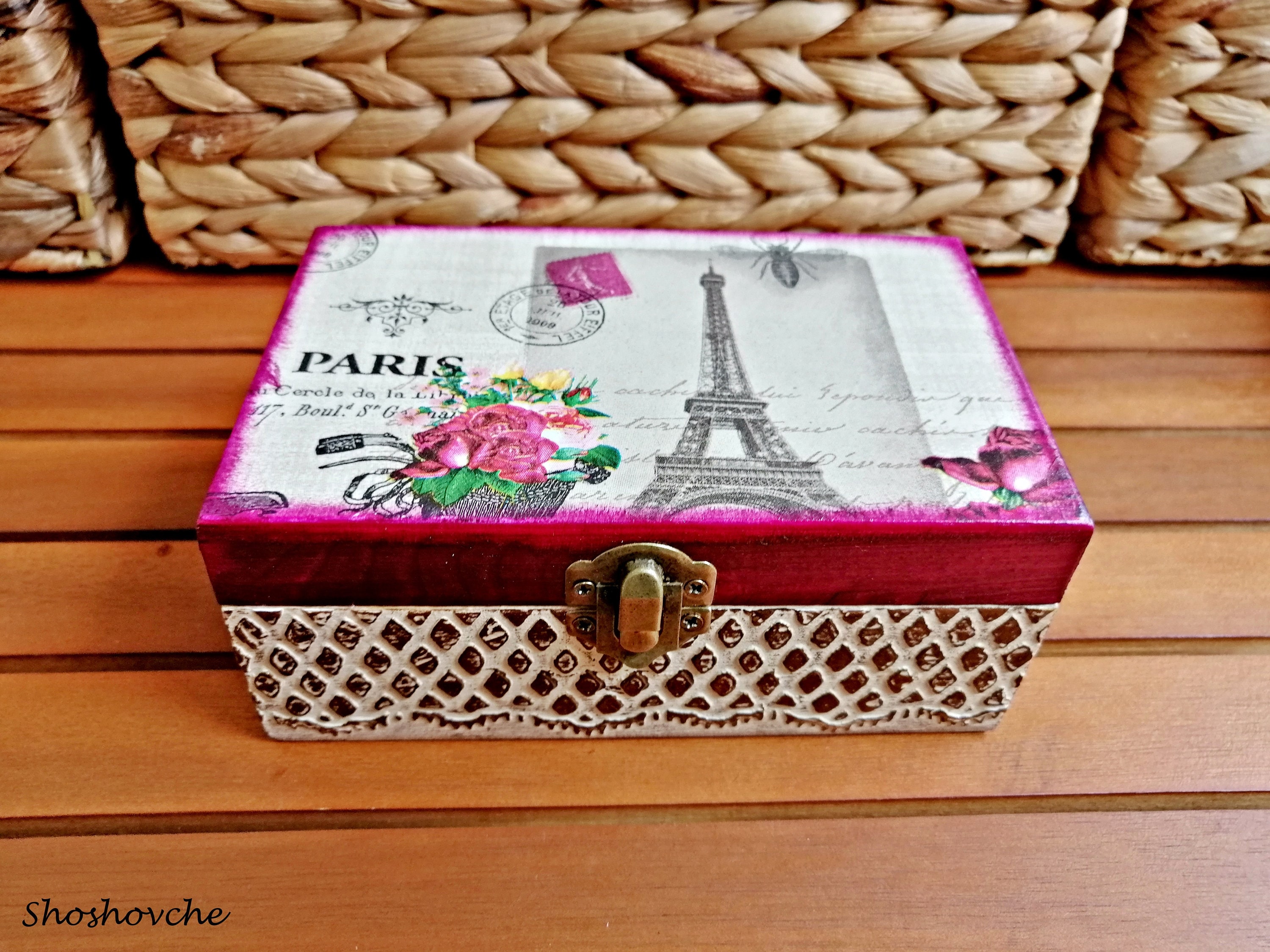 Paris Memory Wooden Box, Eiffel Tower Jewelry Box, Shabby Chic Decor ...