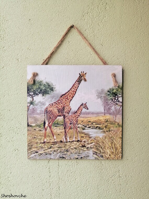 Giraffe Wall art, Giraffe hanging decor, Giraffes art print, Wooden Kitchen wall decor, Wooden signs, African art, African Savannah animals