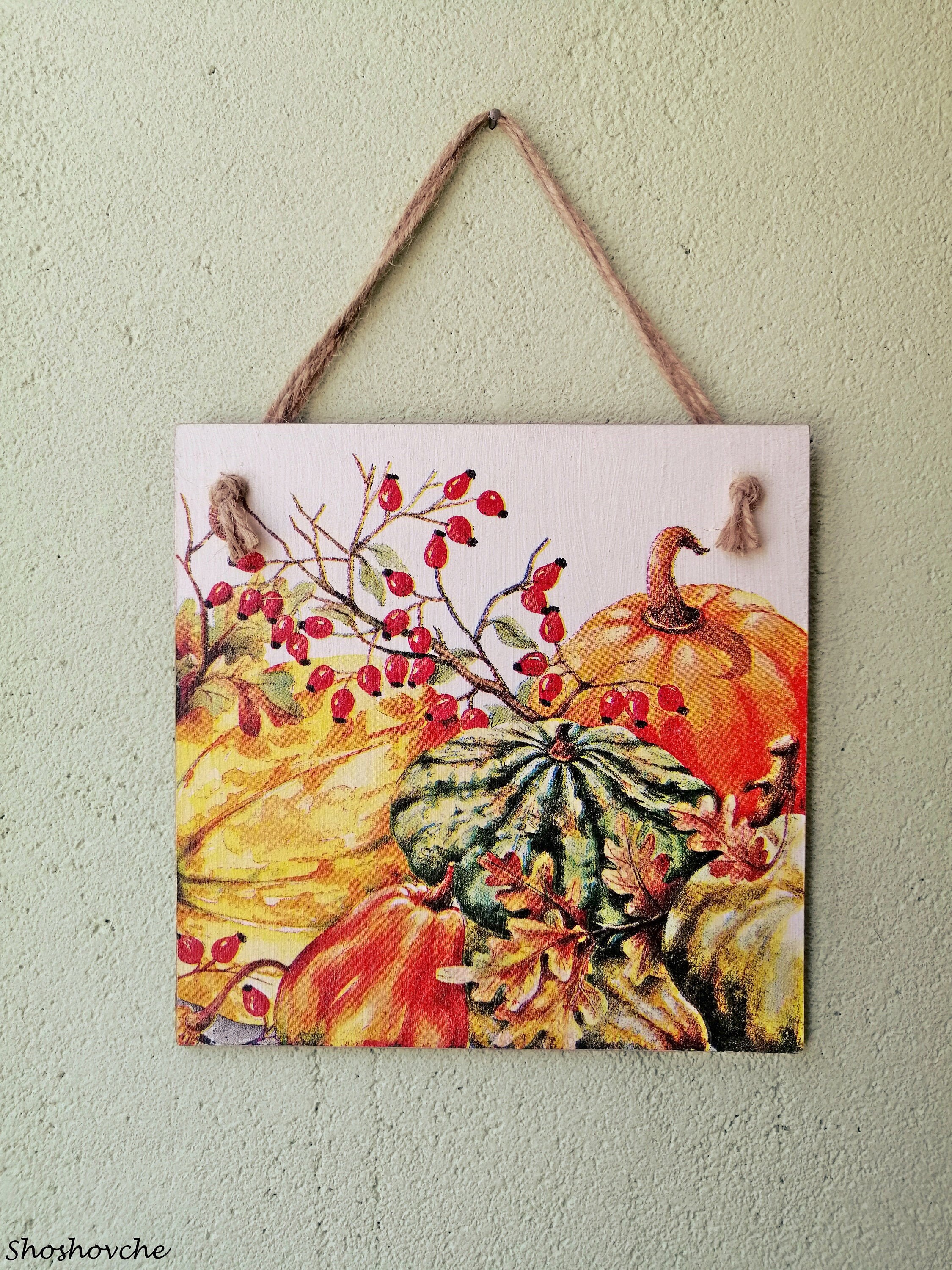 Wall Hanging Plaque/picture Autumn Fall Harvest Pumpkins Apple Etsy
