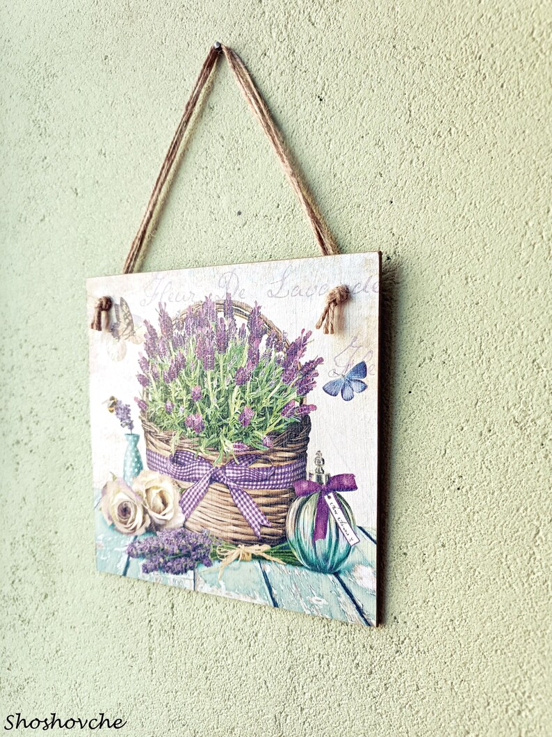 Rustic French Province Lavender Purple Basket Wall Hanging Plaque