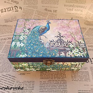Joyero con forma de pavo real, caja de recuerdos vintage con forma de pavo real, caja de baratijas romántica para jardín, almacenamiento decorativo de madera de estilo victoriano, regalo para ella.