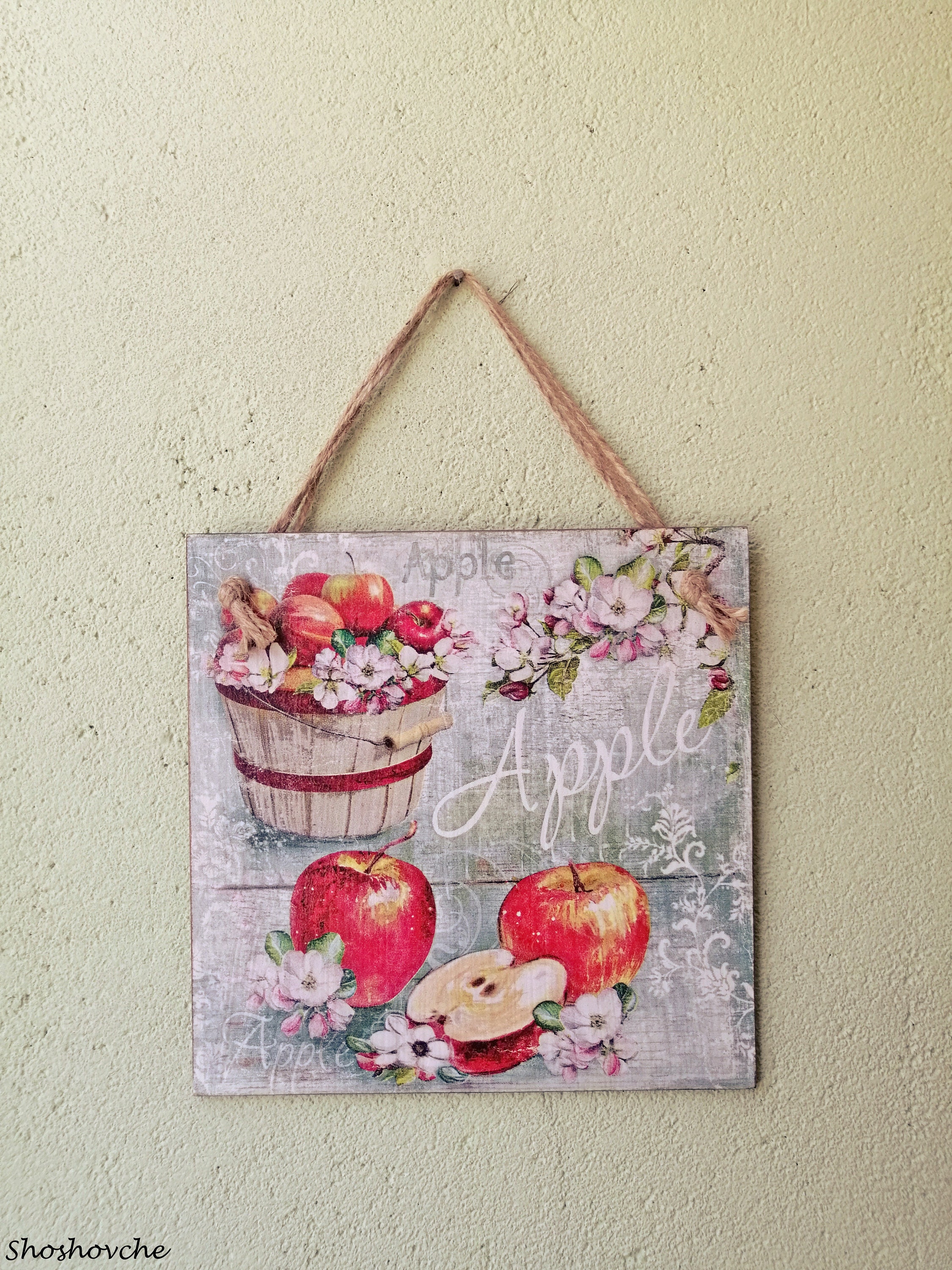 Wall hanging plaque/picture Autumn Fall Apple Harvest Rustic Farmhouse style Apple orchard Handmade Decoupage Home Farm decor