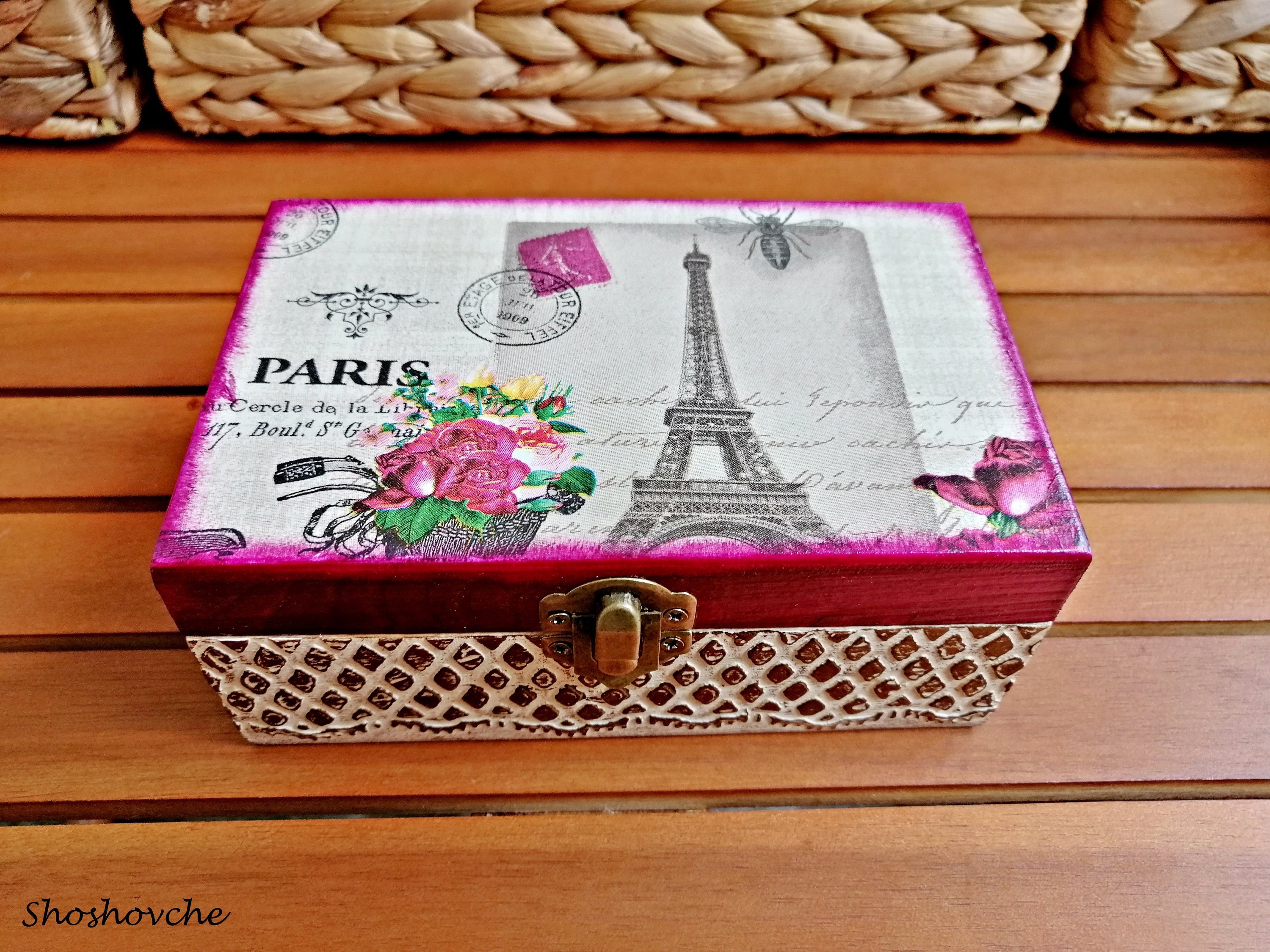 Paris Memory Wooden Box, Eiffel Tower Jewelry Box, Shabby Chic Decor ...