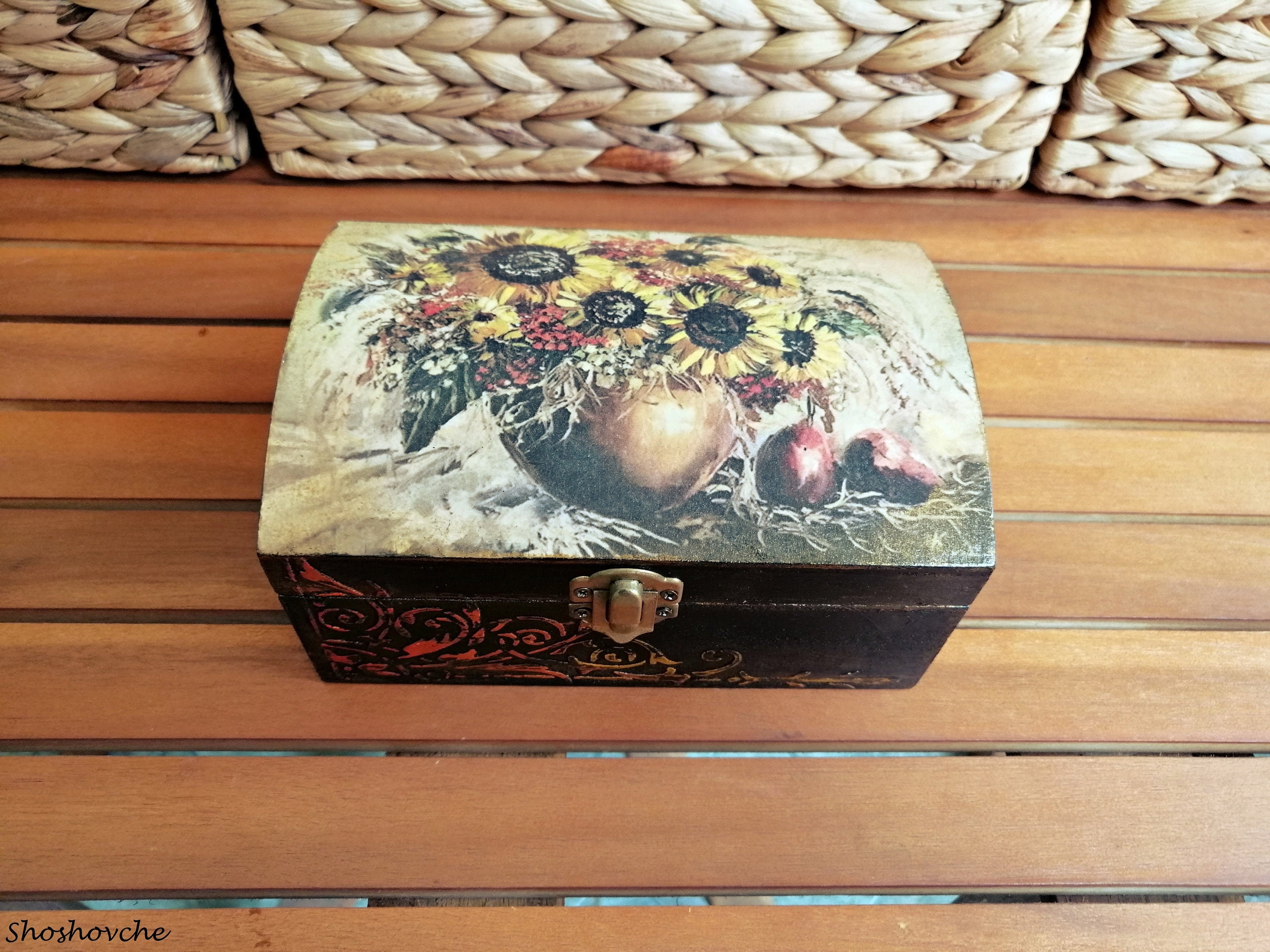 Sunflowers Wooden Box, Yellow Sunflower Keepsake Box, Memory