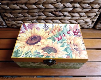 Sunflowers Jewellery Box, Jewelry Trinket Box, Memory keepsake wooden box, Yellow sunflower decor, Sunflowers gifts