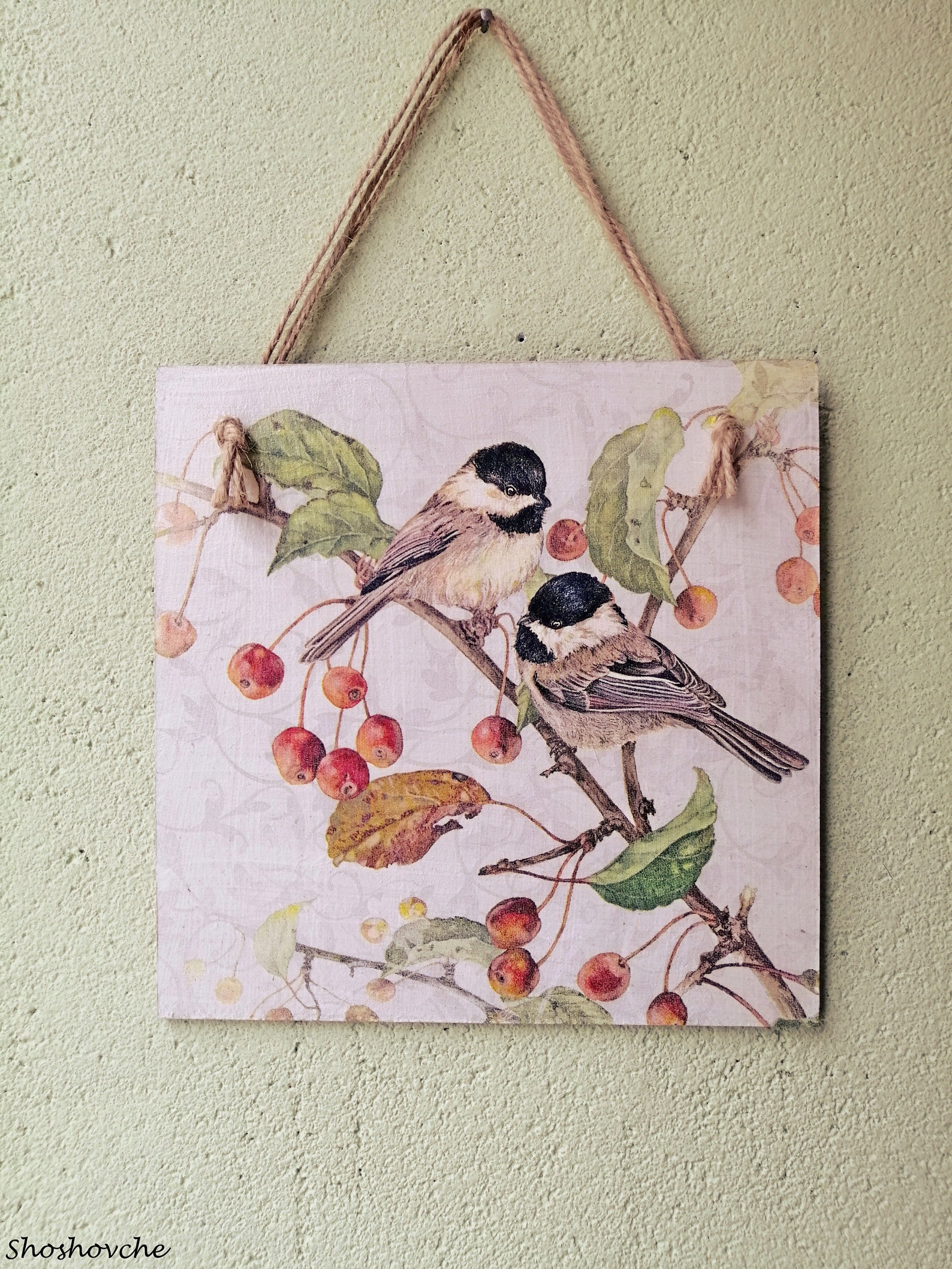 Pájaros Cerezo pared de madera colgando placa Cartel de la | Etsy