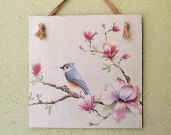 Bluebird wall art, Wooden wall decor, Wall hanging plaque, Bird lover gift, Kitchen signs, Farmhouse decoration, Nature wall art