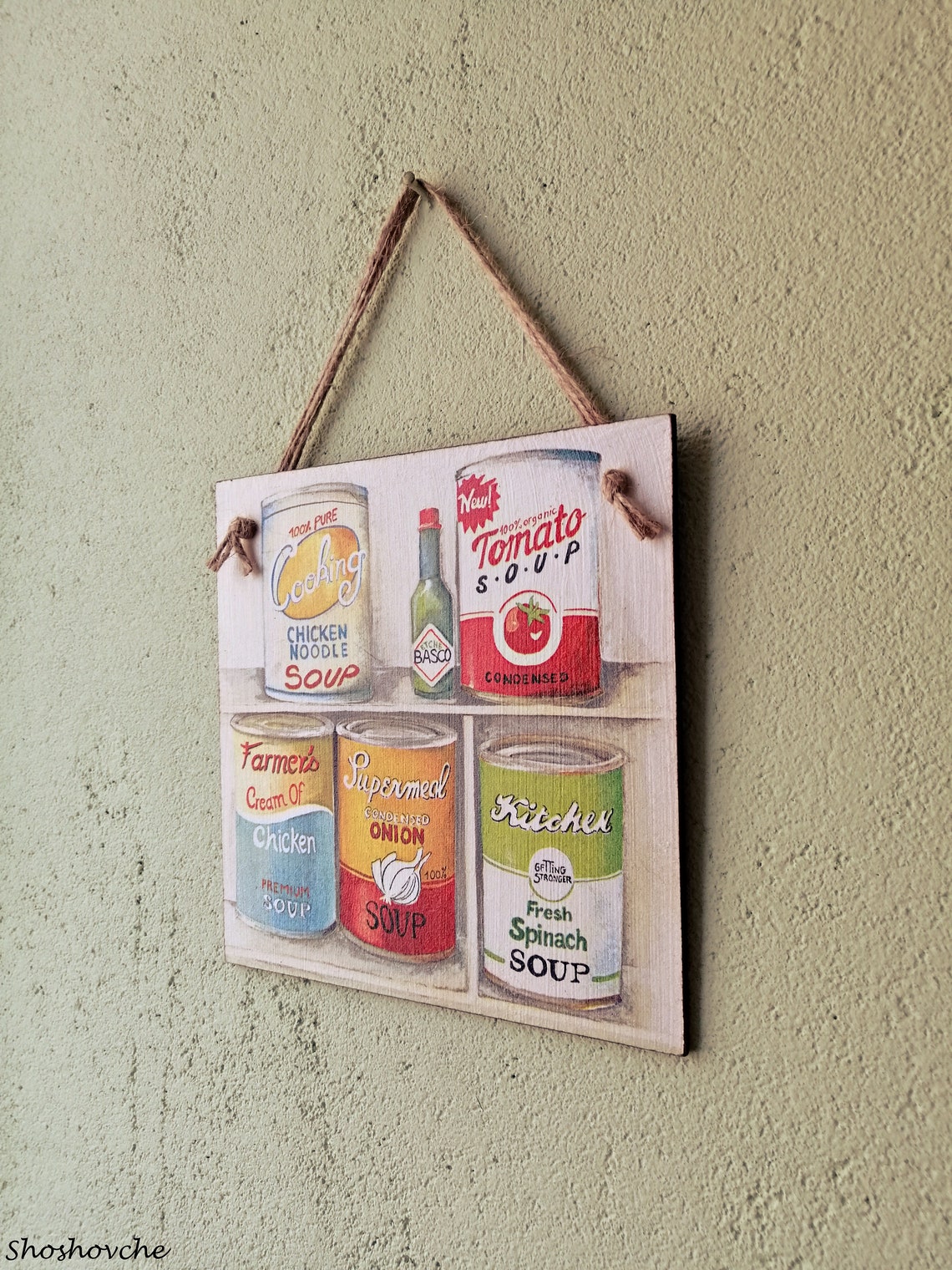 Canned Food Kitchen Sign, Wooden Hanging Plaque, Retro Style Decor ...