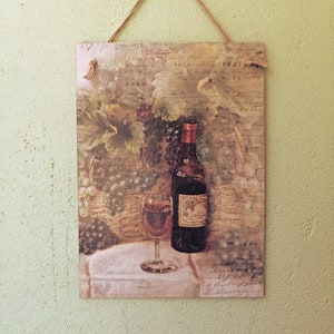 Wine wall decor, Wooden kitchen plaques, Kitchen signs, Country wall art, Kitchen wall decor,Farmhouse decoration, Decoupage wall picture