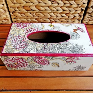 Blumen Butteries Taschentücher Hülle / Serviettenhalter, Holz Badezimmer Rosa Weiß Rustikales Dekor, Küche Serviettenbox, Decoupage LandhausKunst