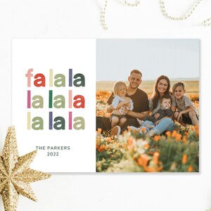 Editable Canva Holiday Card Template, Fa la la la la, Modern Christmas Card, Double Sided, Family Holiday Card 5x7