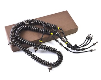 Cuentas de oración sufí Tijani Tasbih: disco de duramen de tamarindo, 100 cuentas