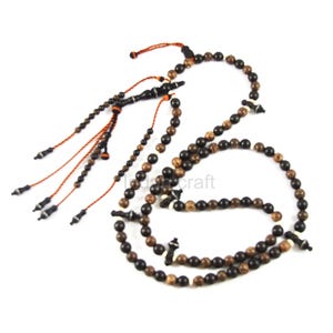 Indahcraft-Islamic Tijani Tasbih Sibha Prayer 100 beads Borneo Black Wood Mix Liwung Palm Wood