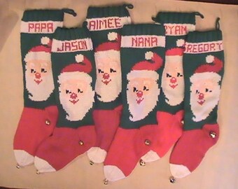 Personalized Knitted Santa Claus Holiday Christmas Jingle Bell Stocking