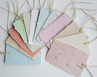 Handmade Recycled Paper Tags. 12 Gift Tags / Swing Tags with Deckle Edge for Eco Friendly Gifts