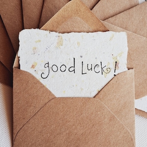 10 "Good Luck" Mini Handmade Cards with Recycled Envelopes, Paper Notes for students, mentor encouragement, teacher motivation messages,