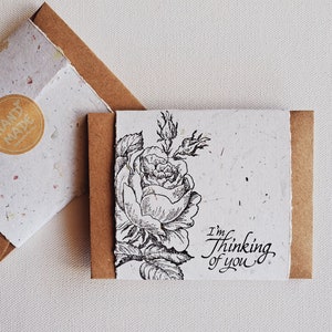 10 Mini Cards with Envelopes, Handmade Recycled Paper 'thinking of you" Notes