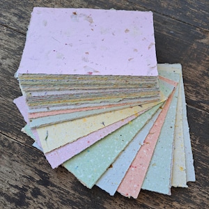 4 x 6"  Coloured Recycled Paper, Mixed Handmade Paper, 50 sheets Botanicals, Flowers, Assemblage, Poet's Paper, Calligraphy Paper, Letters