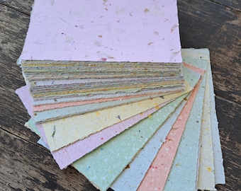 4 x 6"  Coloured Recycled Paper, Mixed Handmade Paper, 50 sheets Botanicals, Flowers, Assemblage, Poet's Paper, Calligraphy Paper, Letters