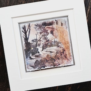 Mini &#39;Llamas of Fox Hill&#39; art print. &quot;Nice to Meet You&quot;. Cat and Llama Picture for Gallery Wall