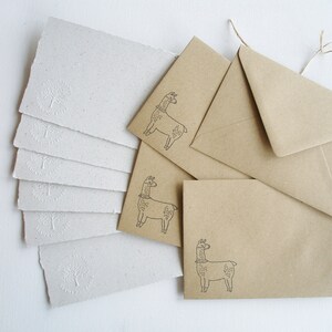 Letter Writing Set made from handmade recycled paper with llama poo. Eco friendly stationery for llama lover gift. 6x4 Inch sheets