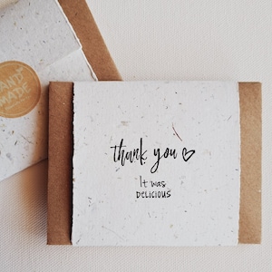 10 Mini Diners' Cards with Envelopes, Handmade Recycled Paper thank you messages for host, dinner guest, cafe patrons, restaurants, chefs