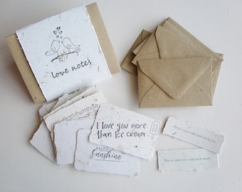 Love Notes with Envelopes. Handmade Paper. Mini Valentine Cards to send to loved one. Long distance relationship gift