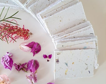 Box of 100 Sheets of 2.5 x3.5" Handmade Recycled Paper in Neutral tones, many with botanicals throughout