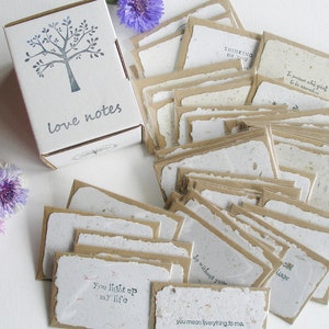 50 Love Notes with Envelopes, Handmade recycled Paper, Homemade love messages, motivational mini cards for partner, friends, florist, gifts