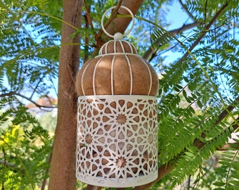 Bird Nester for backyard birds. Housewarming gift with llama fiber nest building material from Australia. Outdoor Lantern Style