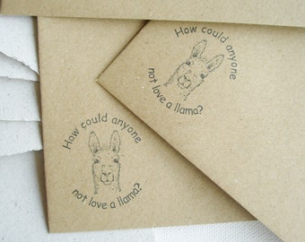 llama letter set 6x4Inch with handmade recycled llama Poo Pape. Writing sheets with envelopes for llama themed party or eco friendly gift