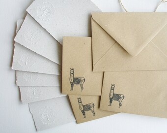 Letter Set made with Llama Poo Paper. 6 x 4 inch childs stationery set. Children's recycled writing set with envelopes