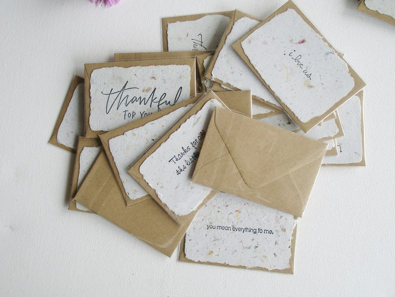 Mini Cards with Envelopes for shops, Handmade Paper, Homemade Messages of love, motivational mini notes for partner, friends, florist, gifts image 6