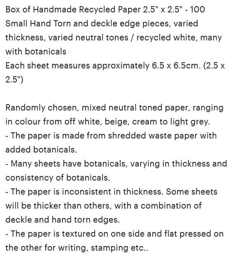 Botanical Handmade Recycled Paper - Neutral Tones, torn and Deckle Edges (2.5x2.5", 100 Sheets) image 10