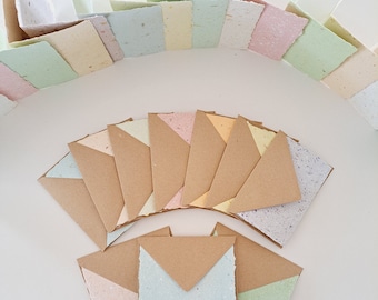 4 x Blank Handmade Recycled Paper Cards with brown envelopes. Card Making Supplies, Homemade