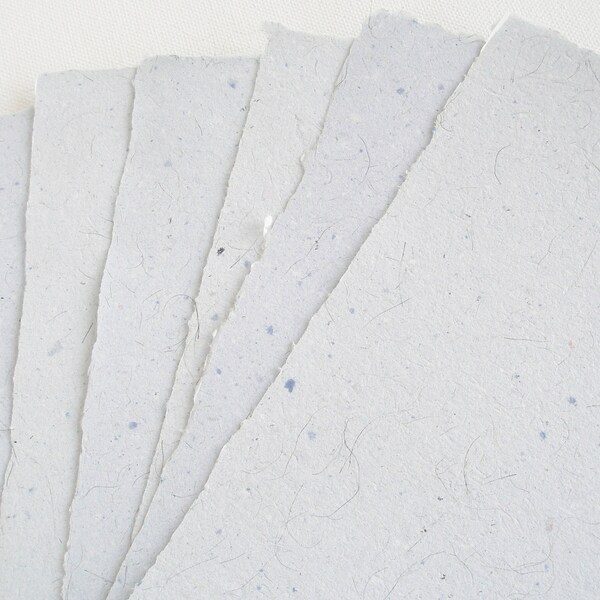 Blue Llama Fibre Paper.  Hand-made, Recycled Paper with Llama Fibre, A5 6 Sheets