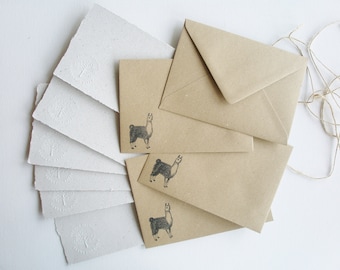 6x4 Inch Llama Poo Paper Letter Set. Handmade writing sheets with stamped envelopes. Gift for llama lover or llama theme party