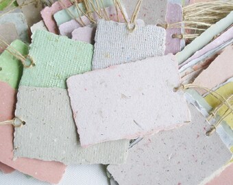 Handmade Recycled Paper Tags, 50 Gift Tags, Swing Tags, Deckle Edge homemade Tags, Blank Product Tags, Coloured Business Tags, Eco Tags
