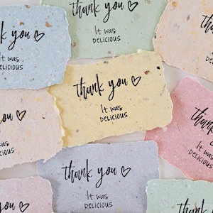 10 Mini cafe notes "Thank you, it was delicious", Handmade Recycled Paper gratitude messages for diners, restaurants, visitors and chefs