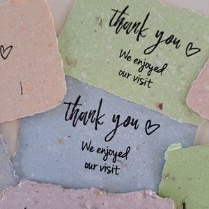 10 Mini cafe thank you notes on Handmade Recycled Paper. Appreciation messages for hosts guests patrons restaurants visitors and events