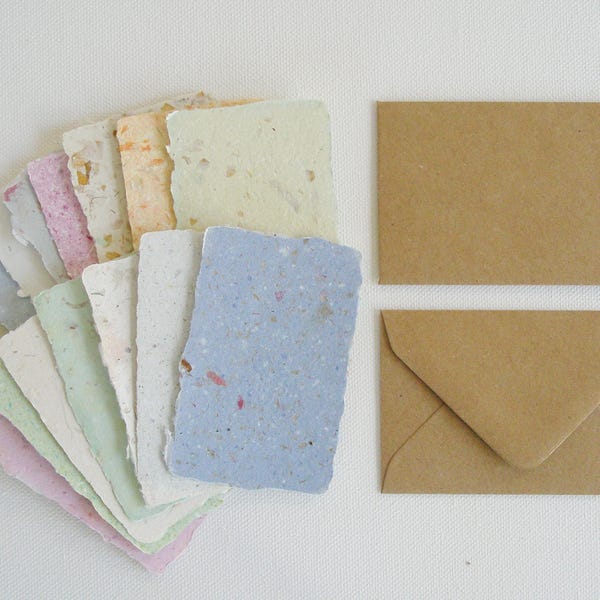 100 Cards with Brown Envelopes, handmade cards with envelopes, Mini Blank Cards and Envelopes, Recycled cards, gift cards, florist's cards